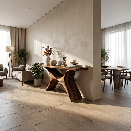 Organic Modern Solid Wood Console Table with Curved Base