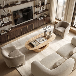 Sculptural Solid Wood Coffee Table Organic Wave Base
