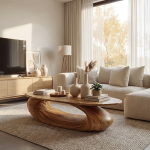 Organic Sculpted Wood Coffee Table Modern Art Base