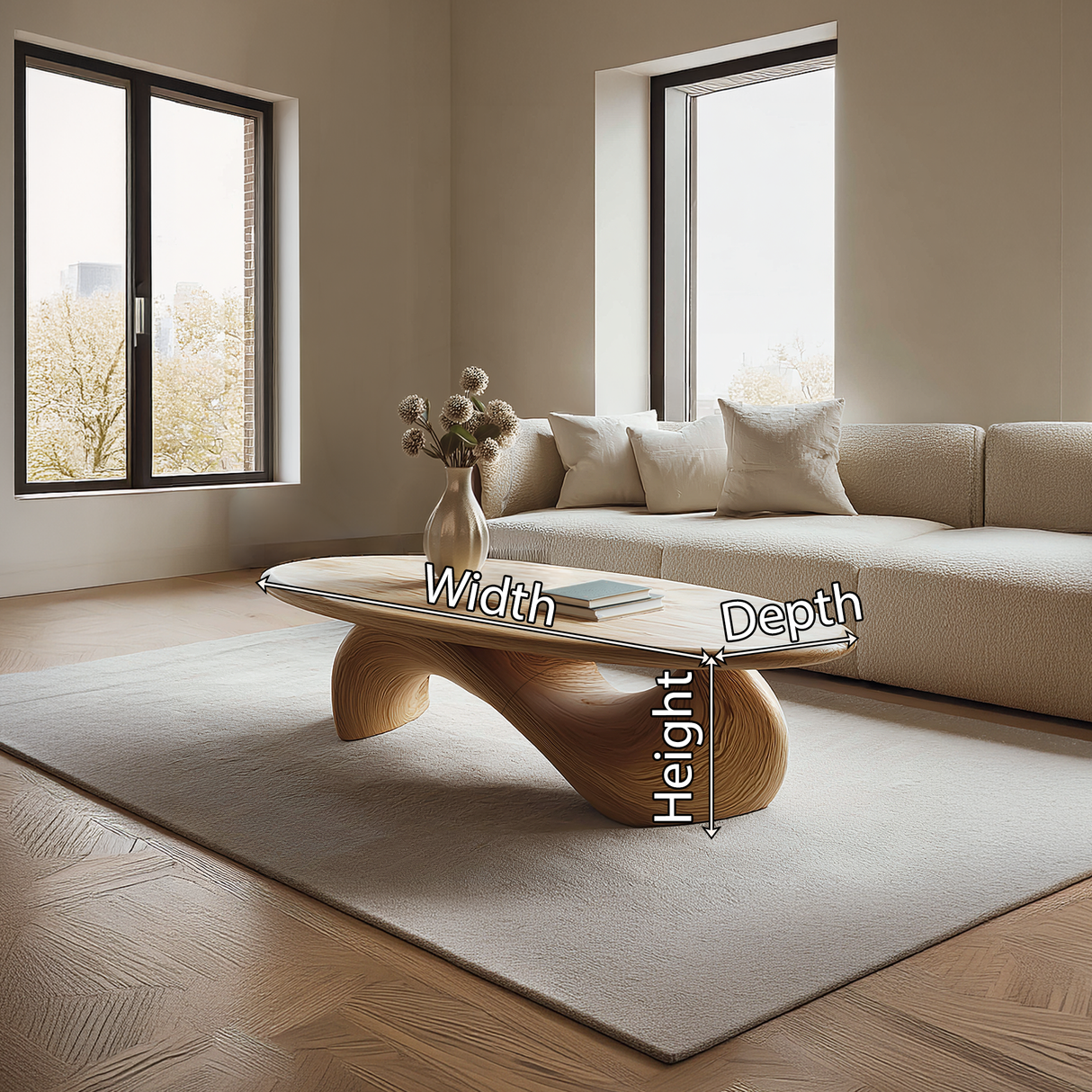 Organic Sculpted Wood Coffee Table Wave Base