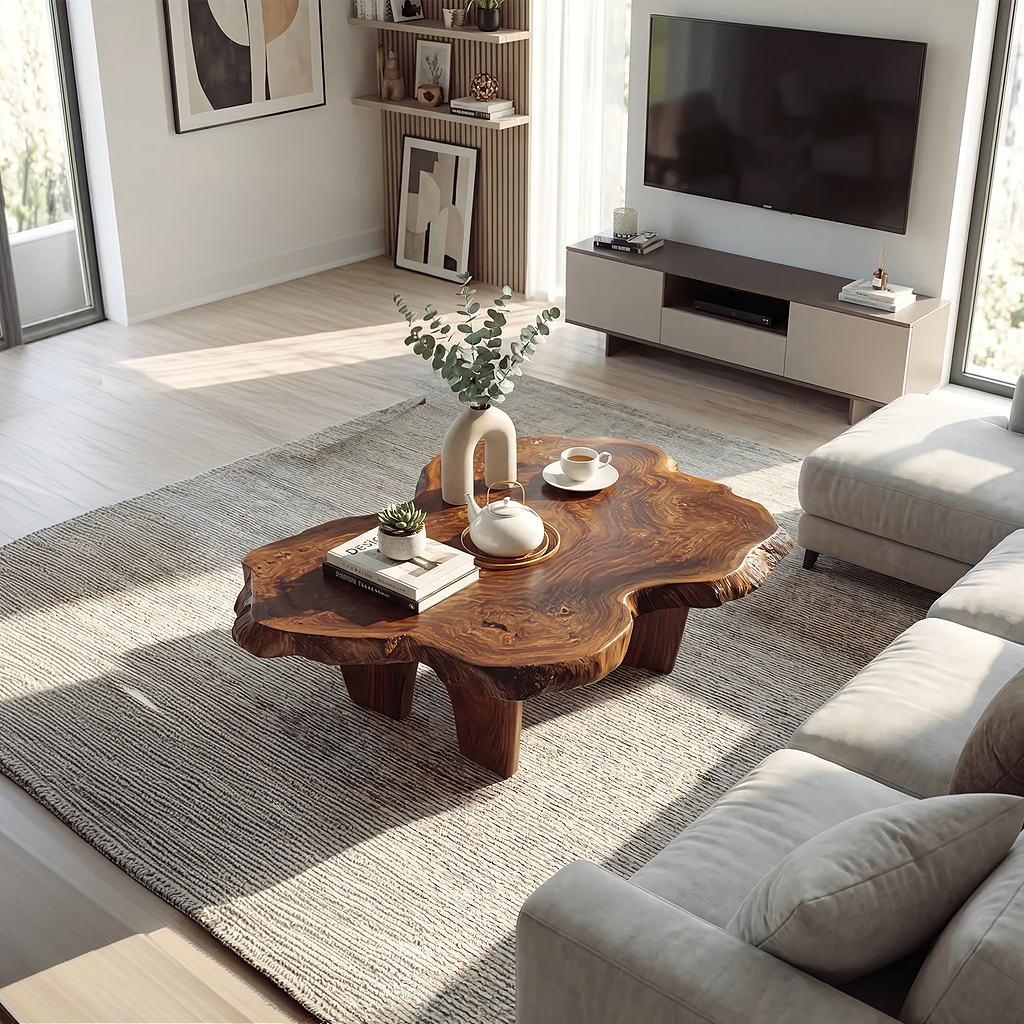 Rustic Live Edge Solid Wood Coffee Table for Loft