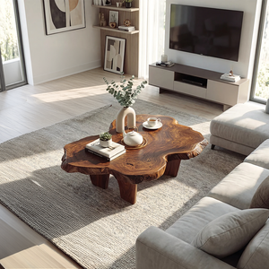 Rustic Live Edge Solid Wood Coffee Table for Loft