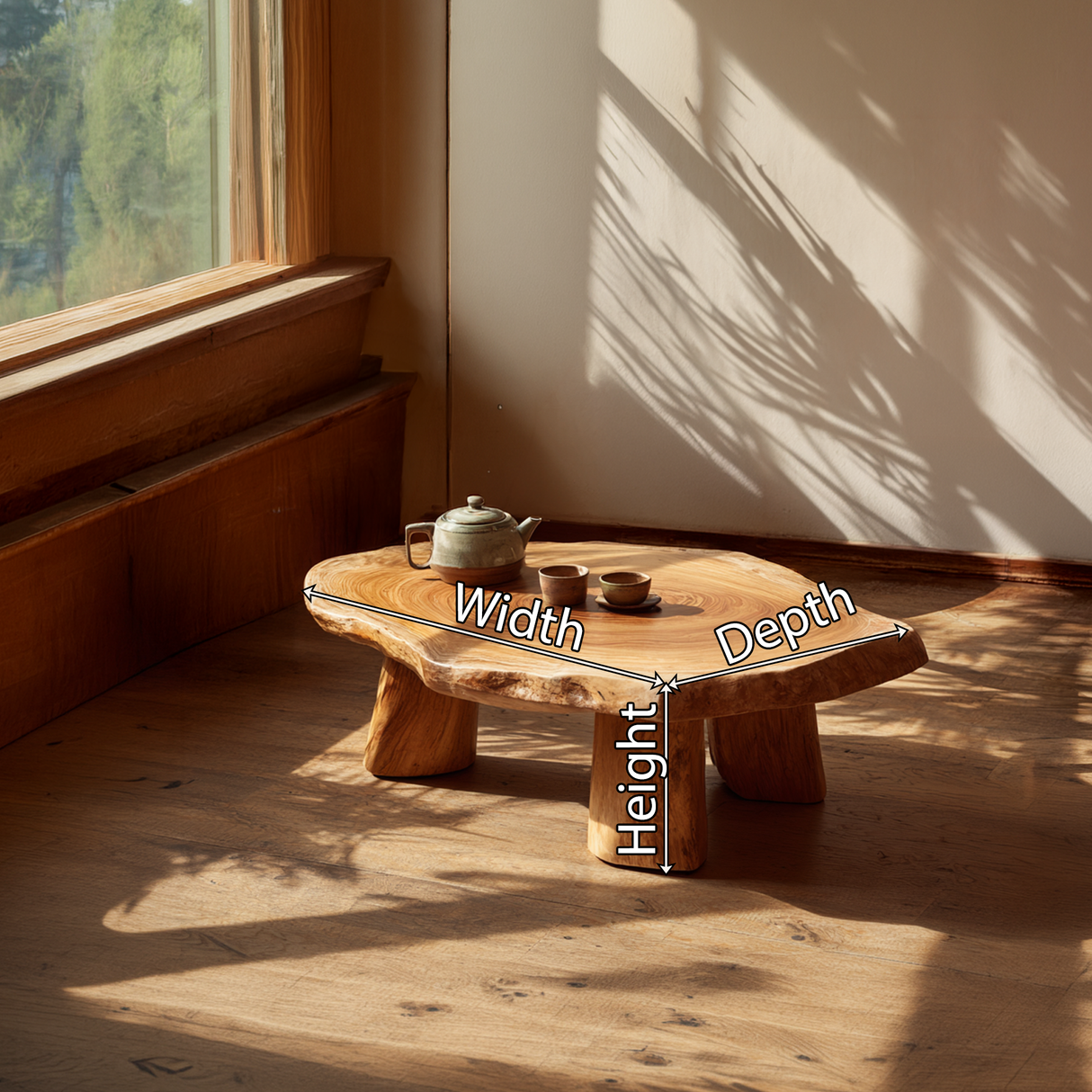 Round Live Edge Wood Tea Table Zen Low Profile