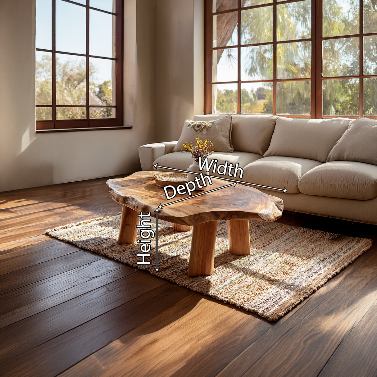 Natural Live Edge Wood Coffee Table Rustic Modern