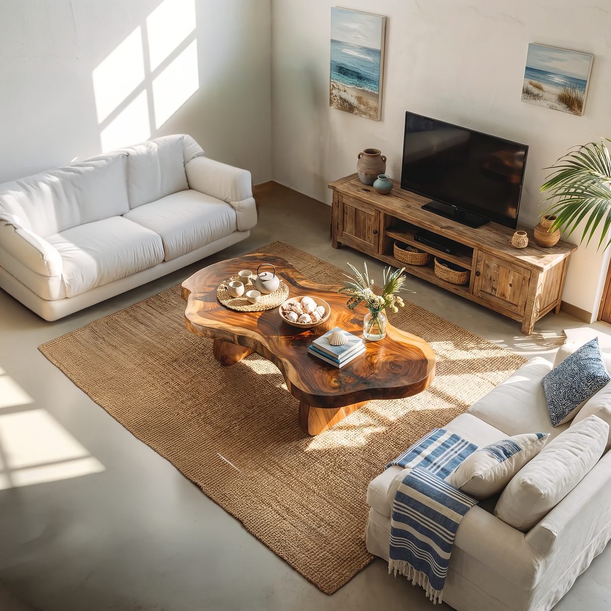 Luxury Live Edge Wood Coffee Table Sculptural Base