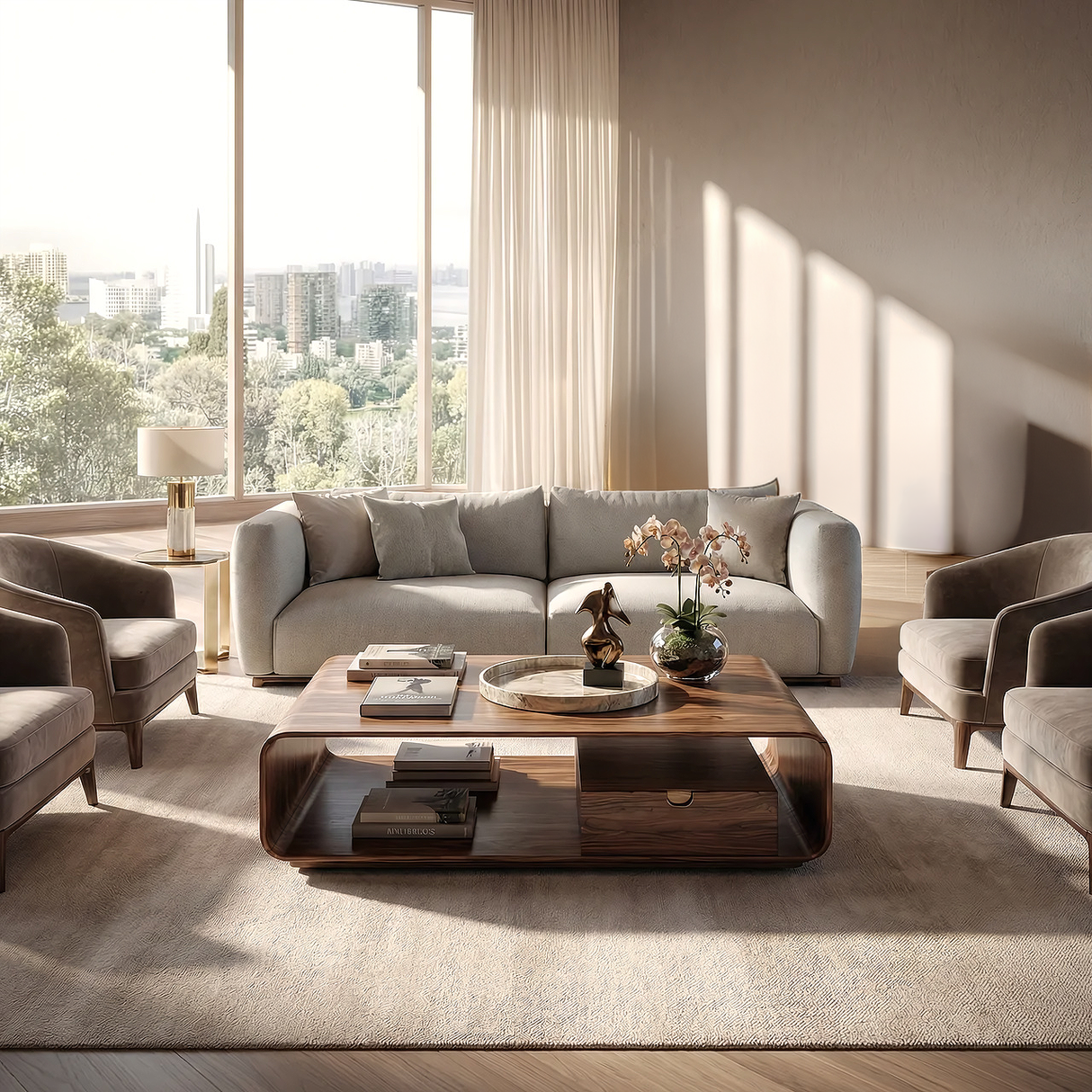 Modern Solid Wood Coffee Table with Storage Drawer