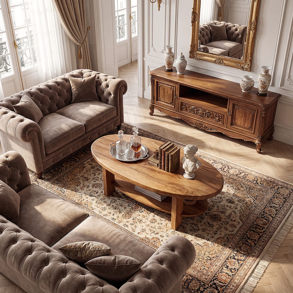 Oval Solid Wood Coffee Table with Open Shelf