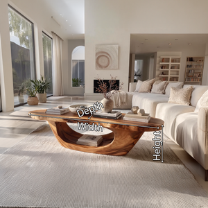 Live Edge Oval Wood Coffee Table with Sculpted Base