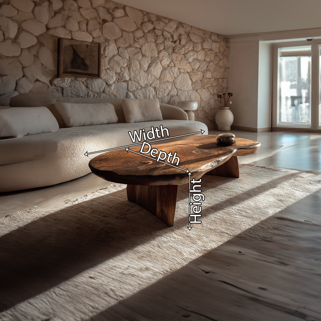 Live Edge Solid Wood Coffee Table Sculptural Slab