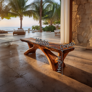 Live Edge Solid Wood Bench with Sculpted Base for Luxury Outdoor Spaces