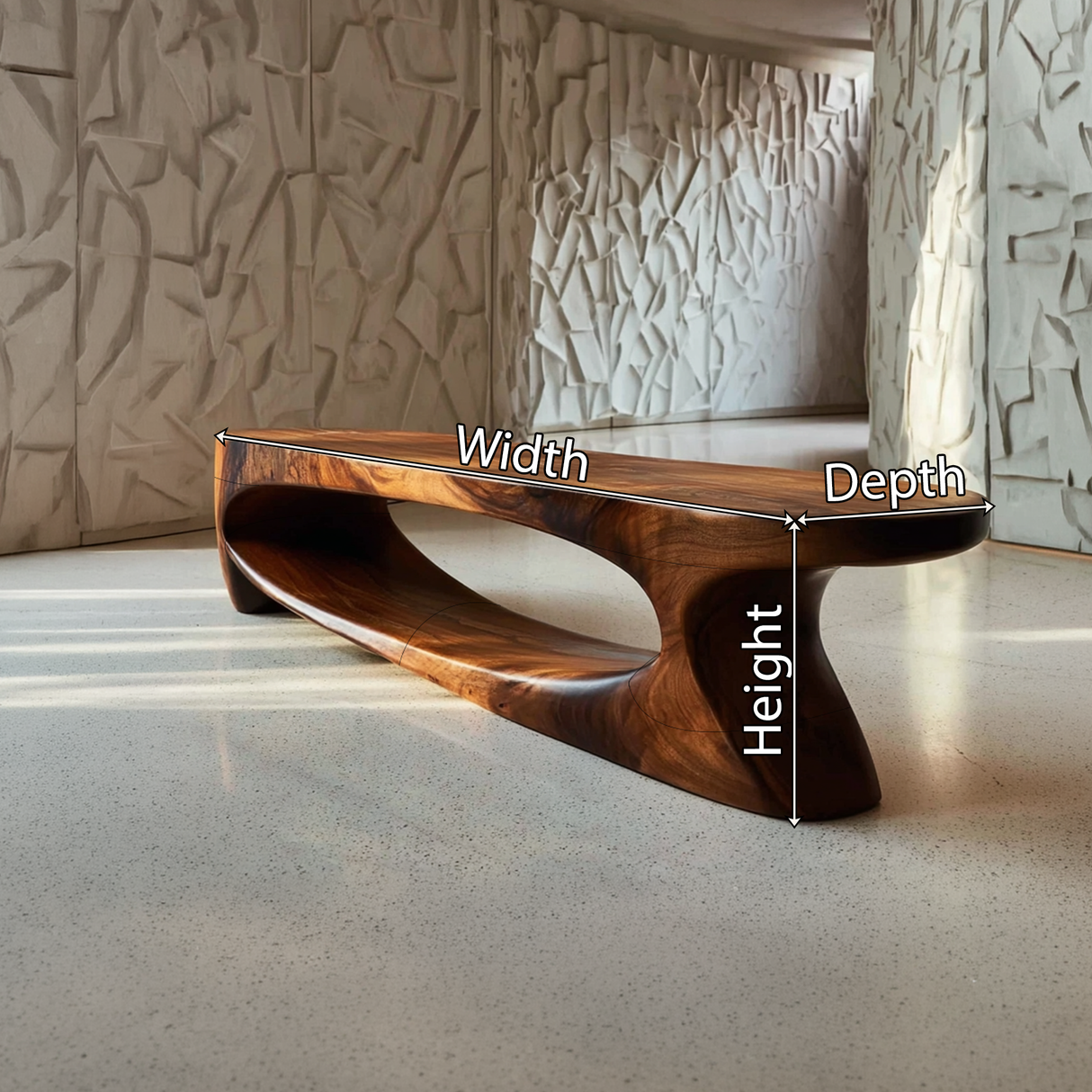 Sculptural Solid Wood Bench with Flowing Base for Modern Interiors