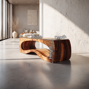 Organic Sculptural Solid Wood Bench with Curved Hollow Base