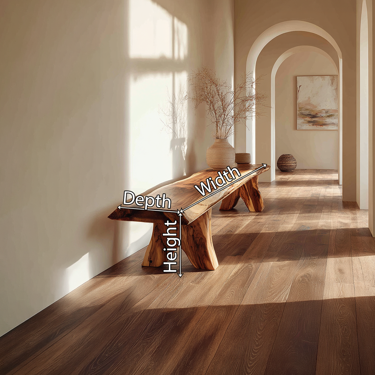 Live Edge Solid Wood Bench Handcrafted Organic Modern Wooden Bench