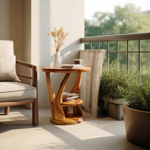 Organic Solid Wood Side Table with Root Base, Modern Shelf