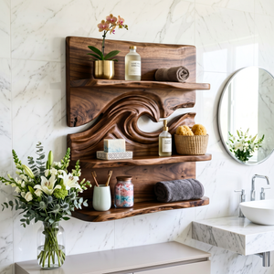 Ocean Wave Wood Wall Shelf with Three Display Tiers