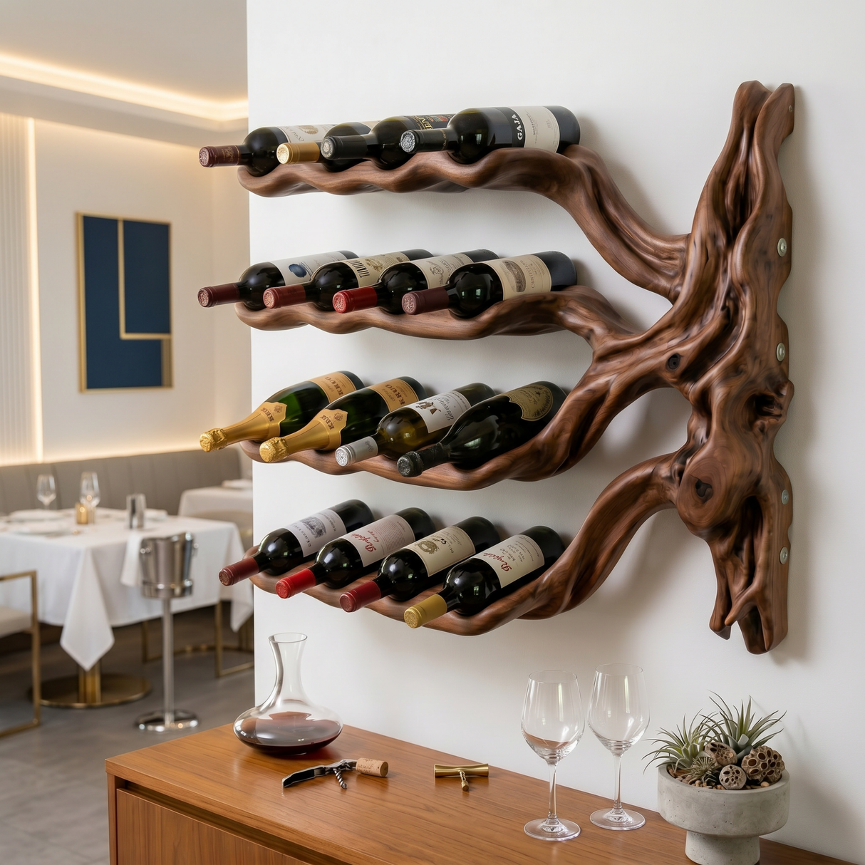 Tree Branch Solid Wood Wall Wine Rack