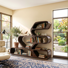 Organic Solid Wood Bookshelf with Flowing Freeform Shelves