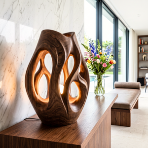 Hollow Flow Wood Table Lamp with Warm Inner Glow