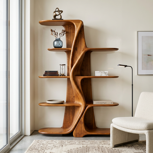 Organic Solid Wood Kitchen Display Shelf with Flowing Center Support