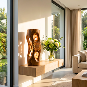 Sunlit Halo Wood Table Lamp with Organic Cutouts