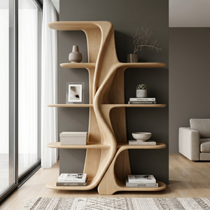 Organic Solid Wood Kitchen Display Shelf with Flowing Center Support