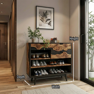 Live Edge Solid Wood Shoe Storage Cabinet for Organic Modern Entryway