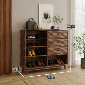 Modern Solid Wood Shoe Storage Cabinet with Drawers and Open Shelves Mid-Century Entryway Organizer