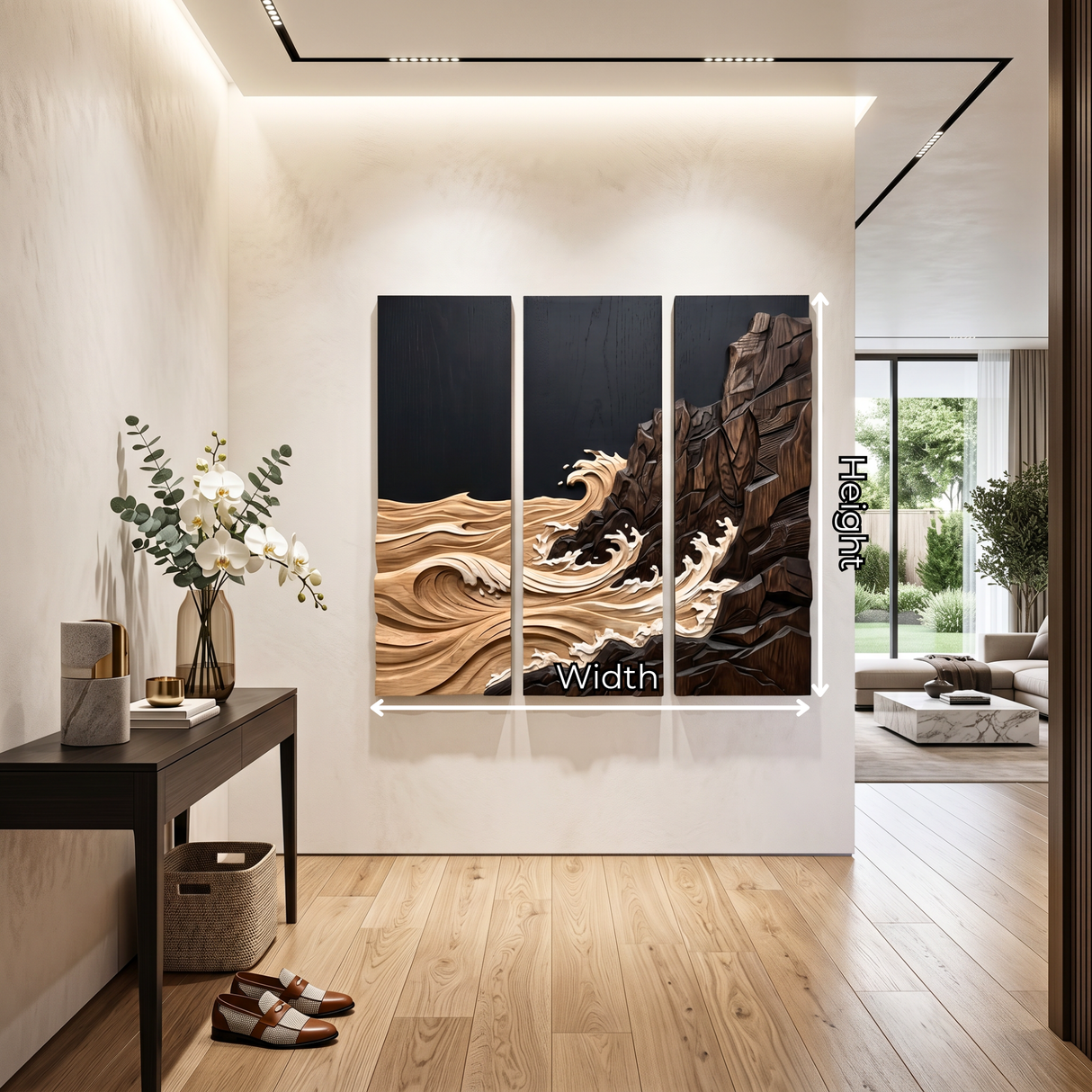 Rocky Shoreline Wave Triptych Wood Wall Sculpture