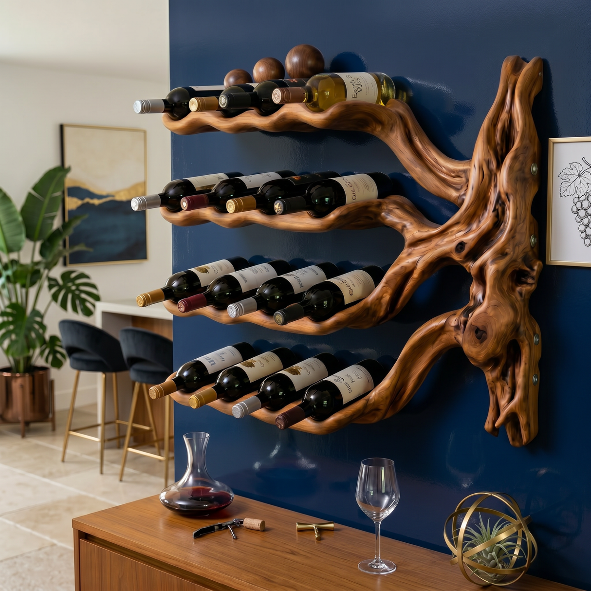 Tree Branch Solid Wood Wall Wine Rack