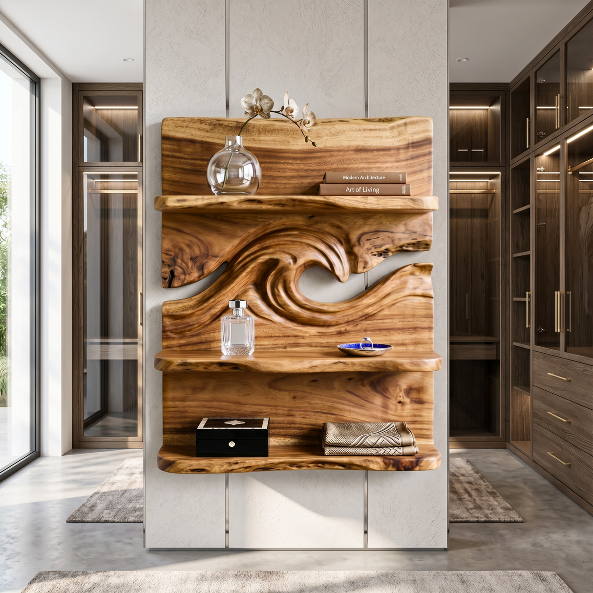 Ocean Wave Wood Wall Shelf with Three Display Tiers