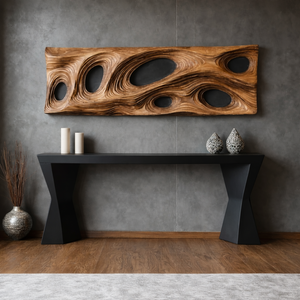 Solid Wood Openwork Wave Panel Wall Sculpture for Modern Interiors