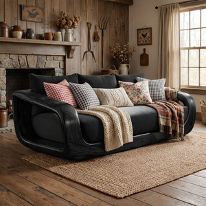 Solid Wood Lounge Sofa with Continuous Curved Frame for Reading Room