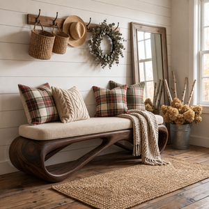 Sculptural Solid Wood Hallway Bench with Flowing Open Base