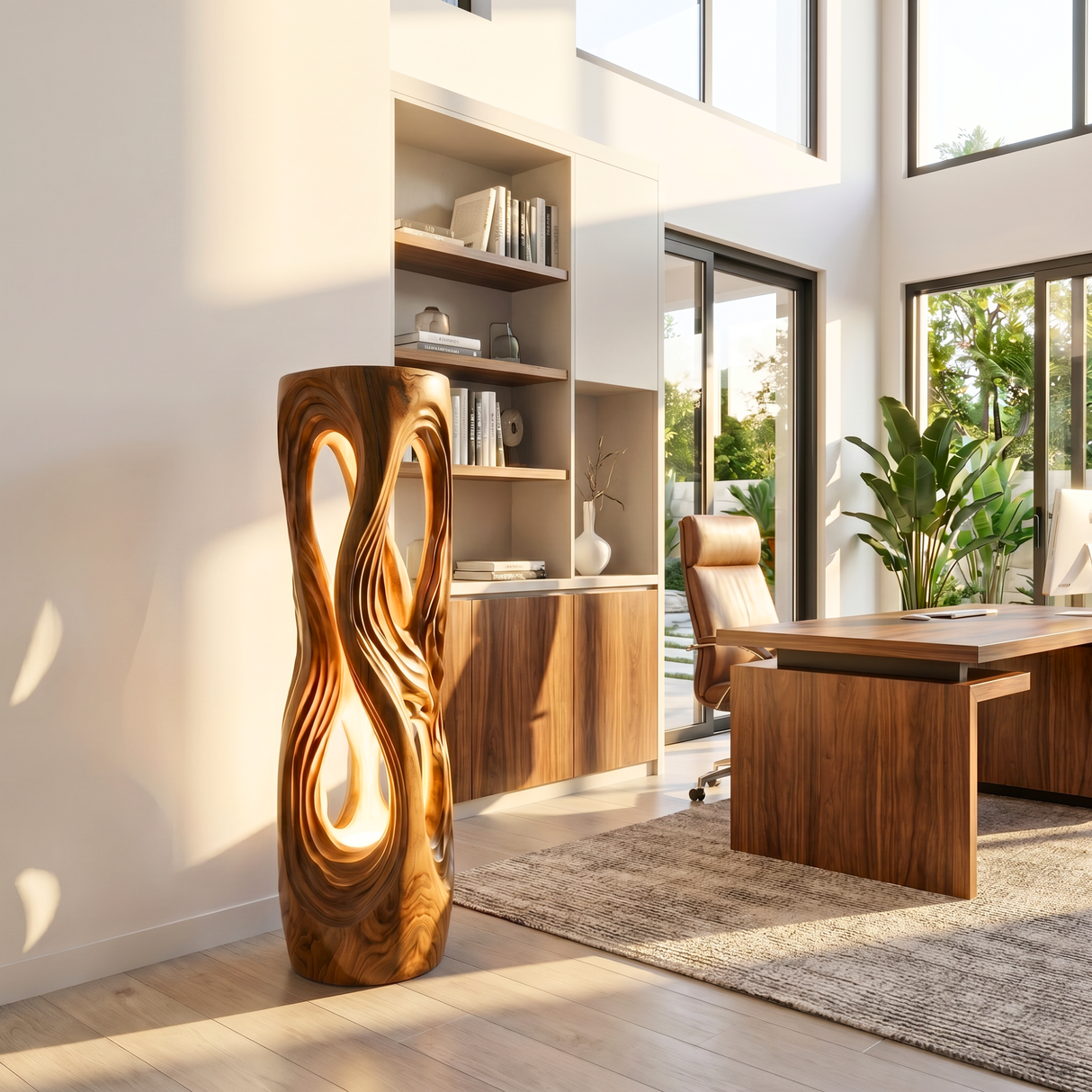 Luminous Flow Wood Floor Lamp with Organic Openwork