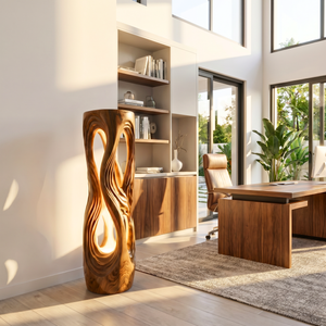 Luminous Flow Wood Floor Lamp with Organic Openwork