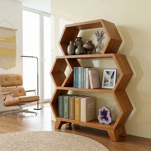 Solid Wood Hexagon Bookshelf with Open Display Shelves