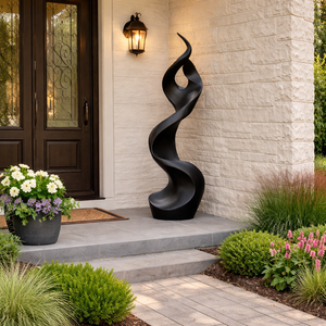 Outdoor Solid Wood Spiral Flame Sculpture for Gardens and Modern Landscapes