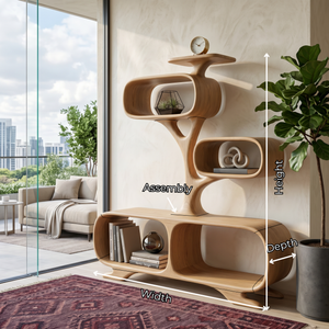 Organic Solid Wood Display Shelf with Tree-Inspired Open Compartments