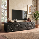 Solid Wood TV Console with Geometric Carved Door Fronts