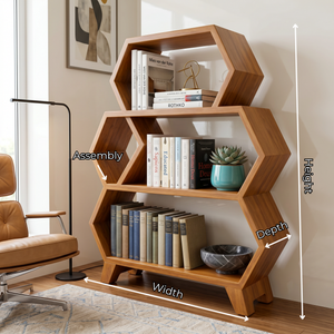 Solid Wood Hexagon Bookshelf with Open Display Shelves