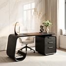 Organic Solid Wood Desk with Waterfall Shelf and Drawer Pedestal