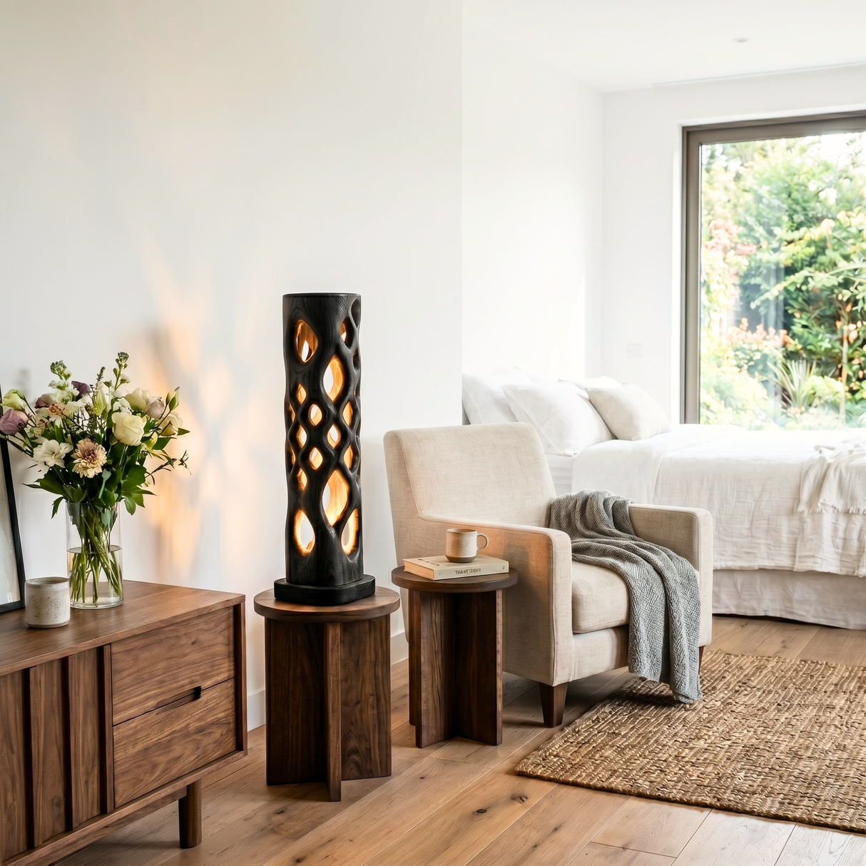 Lattice Glow Wood Table Lamp with Organic Cutouts