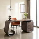 Organic Solid Wood Desk with Waterfall Shelf and Drawer Pedestal