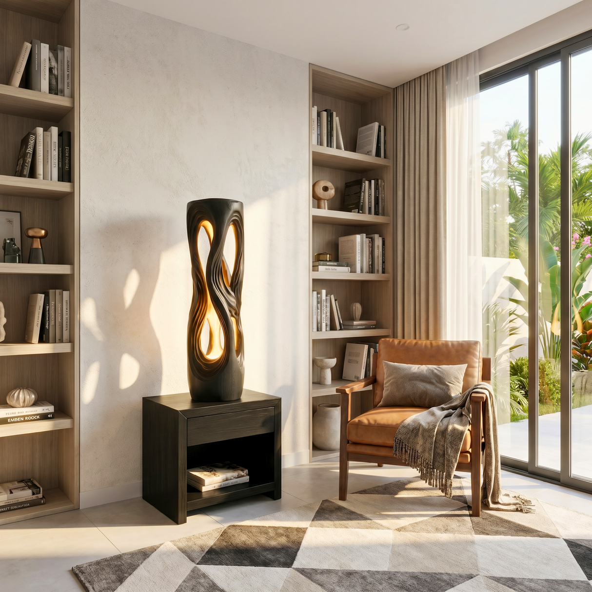 Luminous Flow Wood Floor Lamp with Organic Openwork