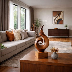Handmade Abstract Spiral Wood Sculpture Modern Minimalist Tabletop Art Decor