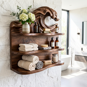 Ocean Wave Wood Wall Shelf with Three Storage Tiers
