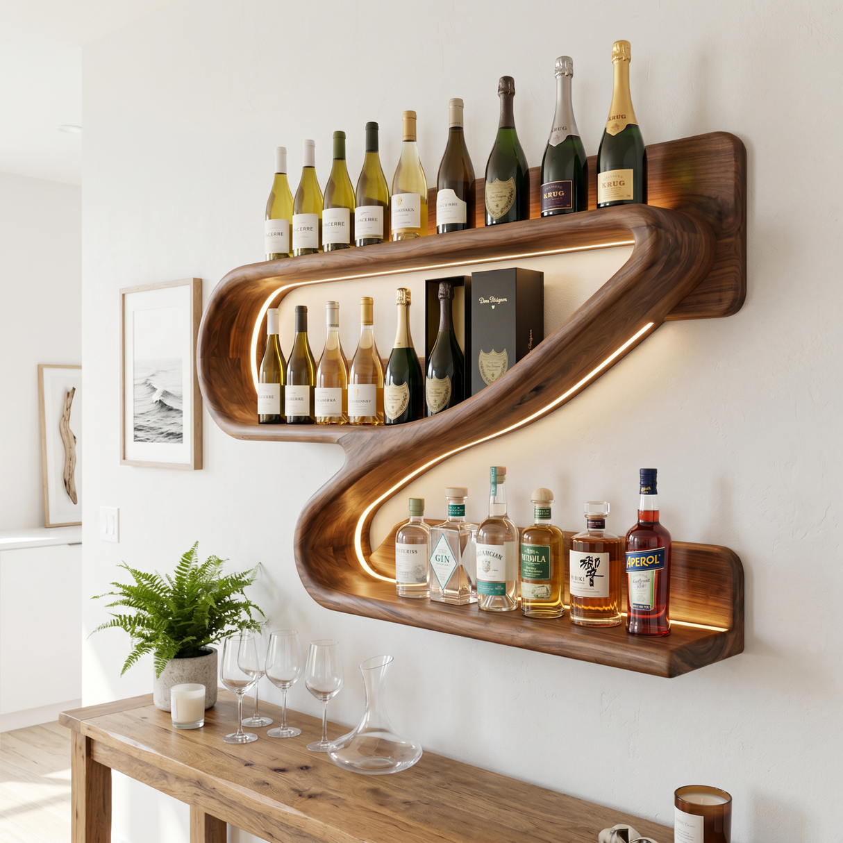 Modern Z-Shaped Solid Wood Wall Wine Rack