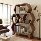 Solid Wood Hexagon Bookshelf with Open Display Shelves