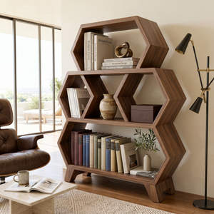 Solid Wood Hexagon Bookshelf with Open Display Shelves