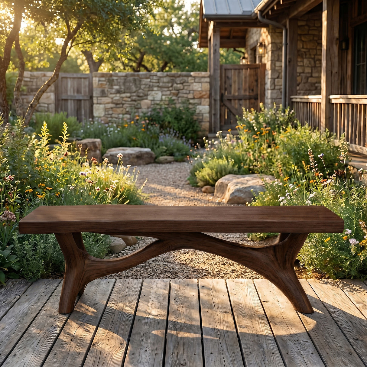 Sculptural Solid Wood Bench with Organic Base for Modern Interiors